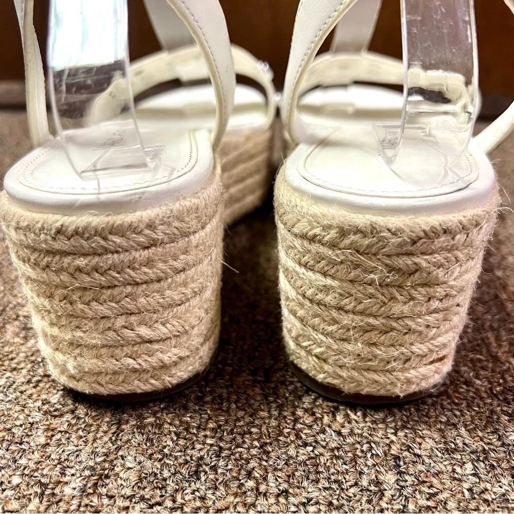 Marc Fisher Studded Espadrille Wedges Joyce White womens size 7 Boho platform.